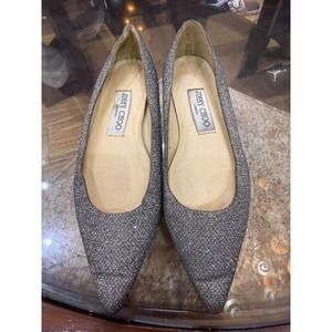 Jimmy Choo Silver Glitter Pointed Toe Flats Shoes Size 36 Made in Italy Metallic